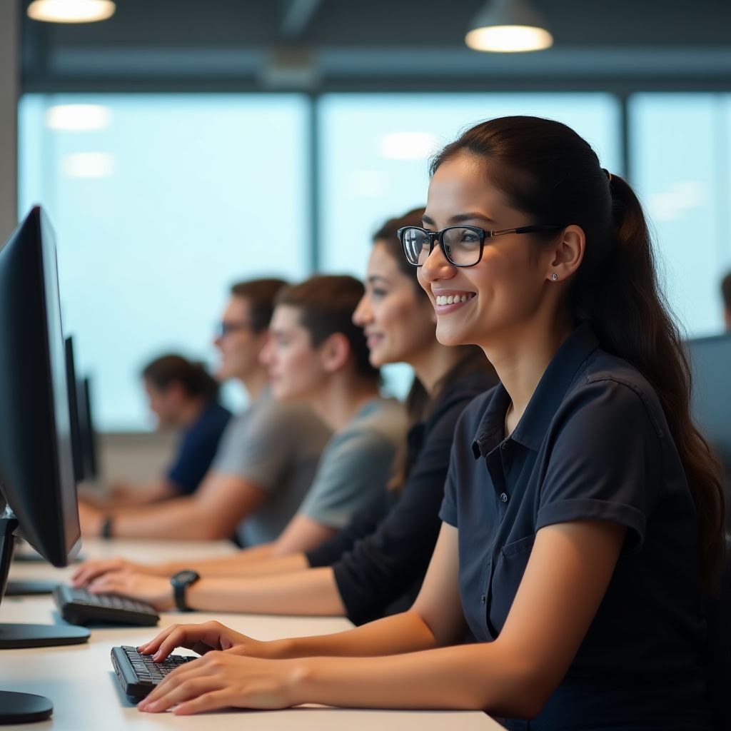 Sală de curs modernă ContaAcademy studenți